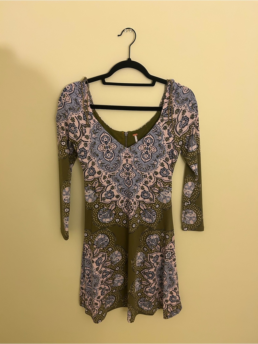 Free People Olive & Lavender Paisley Long-Sleeve Dress